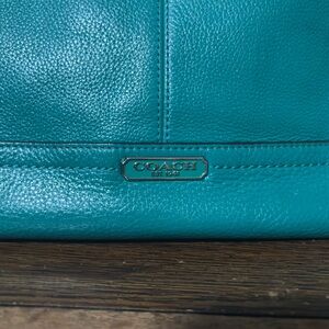 Coach Carrie Park Leather Tote Bag - Teal Blue Shoulder Bag - Large